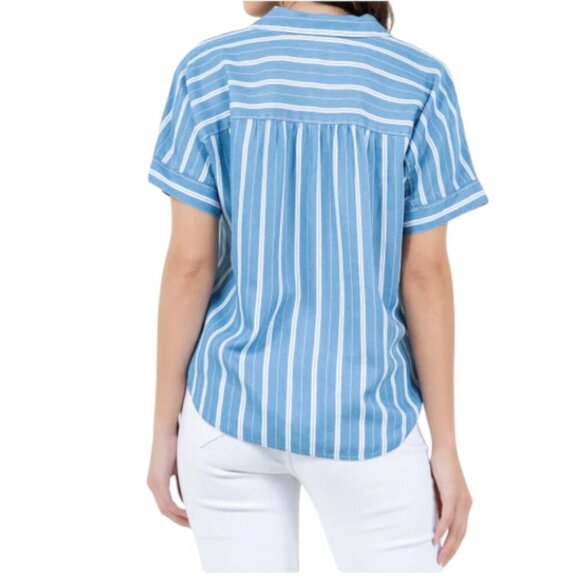 NWOT Cristina B Tencel Shirt | Blue Stripes - Picture 2 of 6